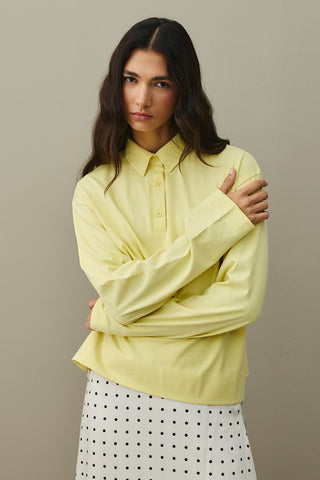 Polo Yaka Kısa Sweatshirt Sarı