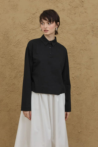 Polo Yaka Kısa Sweatshirt Siyah - Fahhar Design