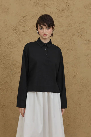 Polo Yaka Kısa Sweatshirt Siyah - Fahhar Design