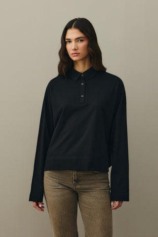 Polo Yaka Kısa Sweatshirt Siyah