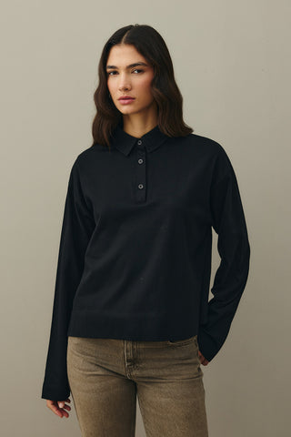 Polo Yaka Kısa Sweatshirt Siyah