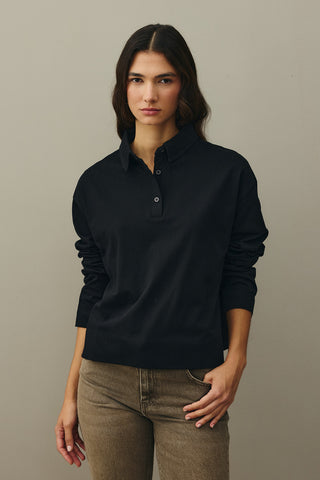 Polo Yaka Kısa Sweatshirt Siyah