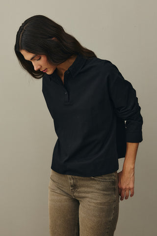 Polo Yaka Kısa Sweatshirt Siyah