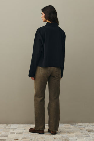 Polo Yaka Kısa Sweatshirt Siyah