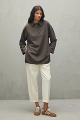 Polo Neck Modal Scuba Sweatshirt Anthracite