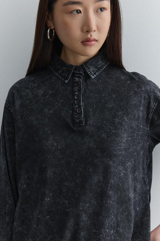 Polo Yaka Yıkamalı Sweatshirt Antrasit - Fahhar Design