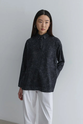 Polo Yaka Yıkamalı Sweatshirt Antrasit - Fahhar Design