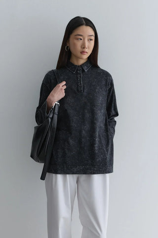 Polo Yaka Yıkamalı Sweatshirt Antrasit - Fahhar Design