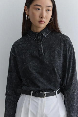 Polo Yaka Yıkamalı Sweatshirt Antrasit - Fahhar Design