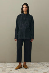 Polo Collar Washed Sweatshirt Anthracite