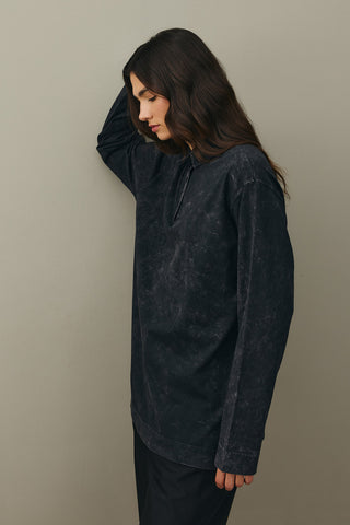 Polo Yaka Yıkamalı Sweatshirt Antrasit
