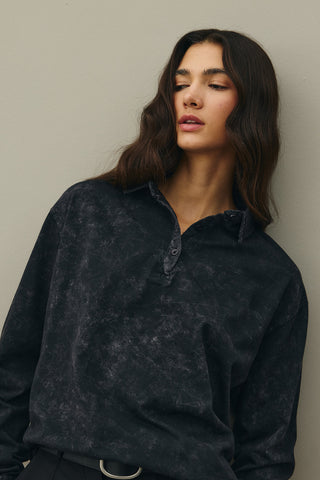 Polo Yaka Yıkamalı Sweatshirt Antrasit