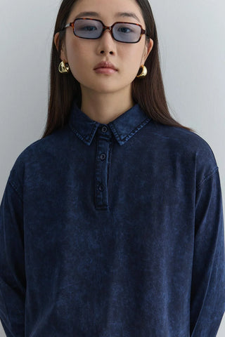 Polo Yaka Yıkamalı Sweatshirt Lacivert - Fahhar Design