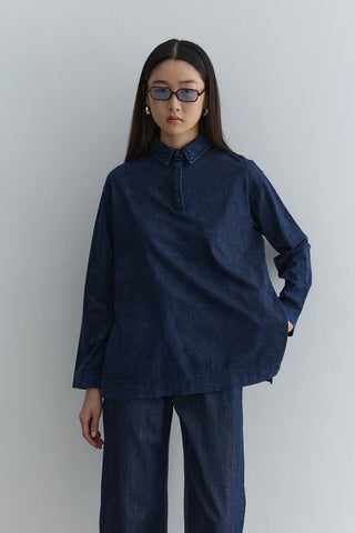 Polo Yaka Yıkamalı Sweatshirt Lacivert - Fahhar Design