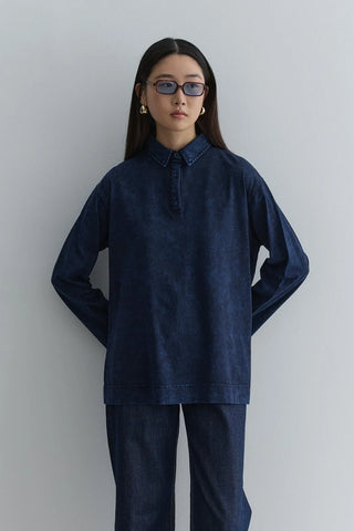 Polo Yaka Yıkamalı Sweatshirt Lacivert - Fahhar Design