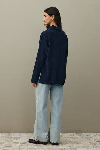 Polo Yaka Yıkamalı Sweatshirt Lacivert