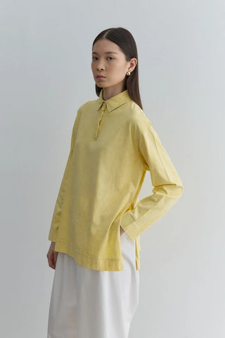 Polo Yaka Yıkamalı Sweatshirt Sarı - Fahhar Design