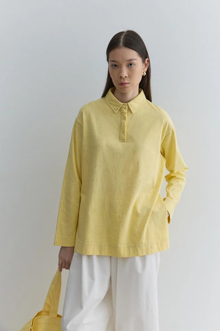 Polo Yaka Yıkamalı Sweatshirt Sarı - Fahhar Design