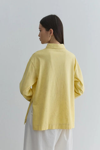 Polo Yaka Yıkamalı Sweatshirt Sarı - Fahhar Design