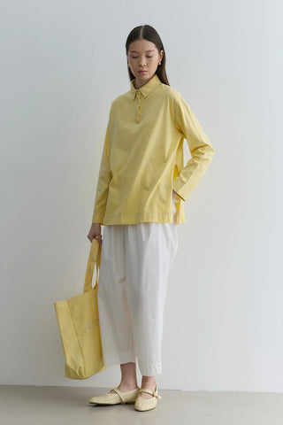 Polo Yaka Yıkamalı Sweatshirt Sarı - Fahhar Design