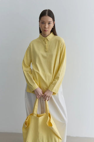 Polo Yaka Yıkamalı Sweatshirt Sarı - Fahhar Design