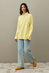 Polo Yaka Yıkamalı Sweatshirt Sarı