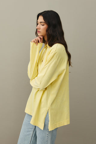 Polo Yaka Yıkamalı Sweatshirt Sarı