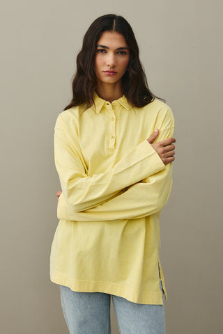 Polo Yaka Yıkamalı Sweatshirt Sarı