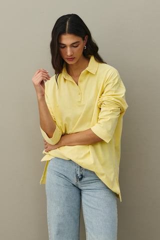 Polo Yaka Yıkamalı Sweatshirt Sarı