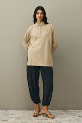 Polo Yaka Yıkamalı Sweatshirt Taş