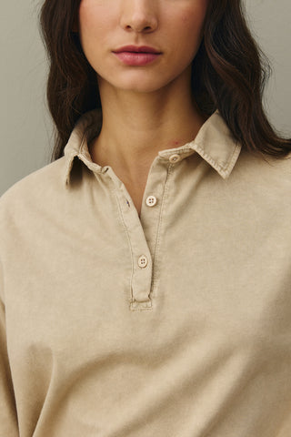 Polo Yaka Yıkamalı Sweatshirt Taş