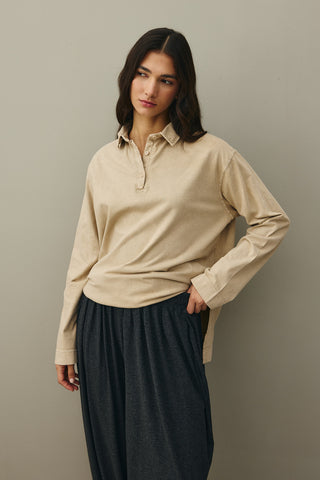 Polo Yaka Yıkamalı Sweatshirt Taş