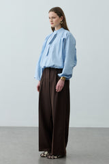 Poplin Büzgülü Gömlek Açık mavi