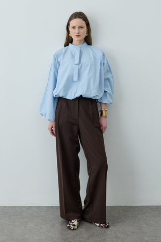 Poplin Büzgülü Gömlek Açık mavi