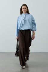 Poplin Büzgülü Gömlek Açık mavi