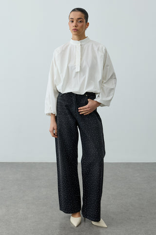 Poplin Büzgülü Gömlek Ekru