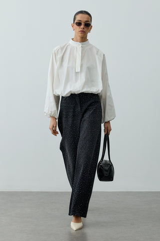 Poplin Büzgülü Gömlek Ekru