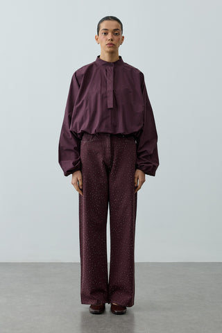 Poplin Büzgülü Gömlek Mürdüm