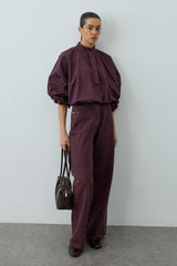 Poplin Büzgülü Gömlek Mürdüm