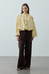 Poplin Büzgülü Gömlek Sarı