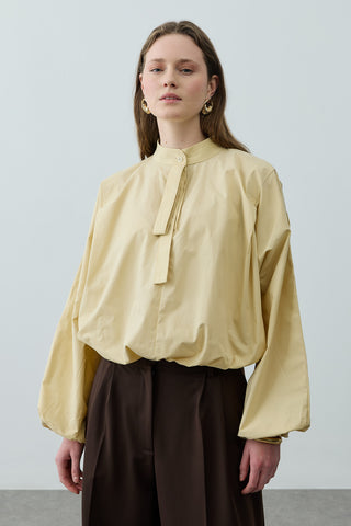 Poplin Büzgülü Gömlek Sarı