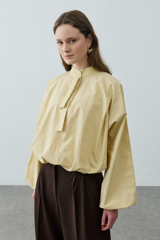 Poplin Büzgülü Gömlek Sarı