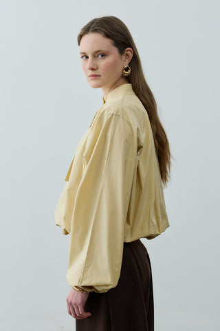 Poplin Büzgülü Gömlek Sarı