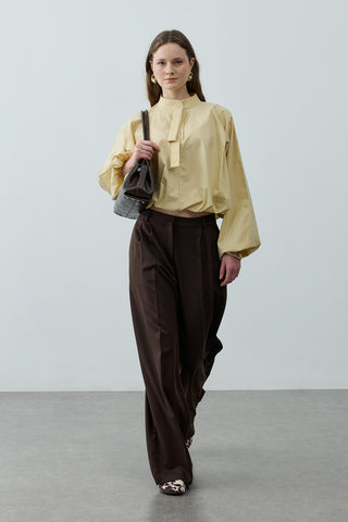 Poplin Büzgülü Gömlek Sarı