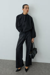 Poplin Büzgülü Gömlek Siyah