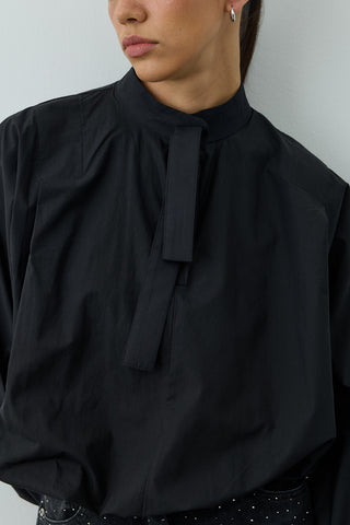 Poplin Büzgülü Gömlek Siyah