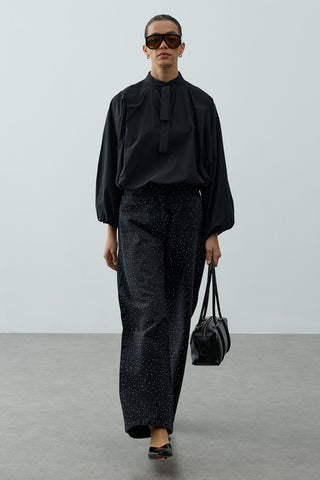 Poplin Büzgülü Gömlek Siyah