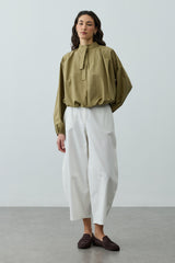 Poplin Büzgülü Gömlek Yeşil