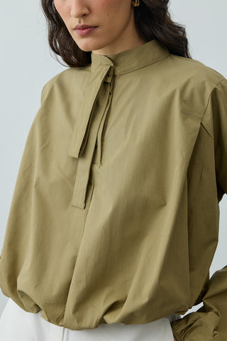 Poplin Büzgülü Gömlek Yeşil