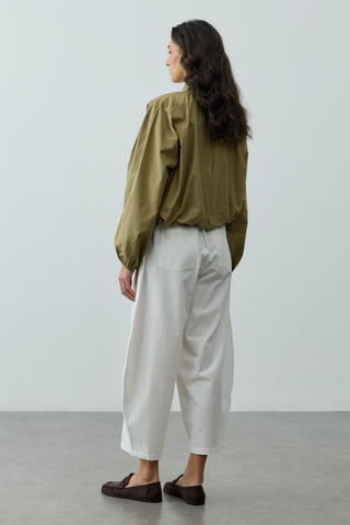 Poplin Büzgülü Gömlek Yeşil